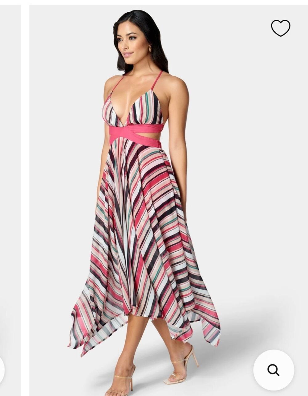 NWT Bebe Handkerchief Printed Stripes Maxi Dress Cutouts Strappy Back Small